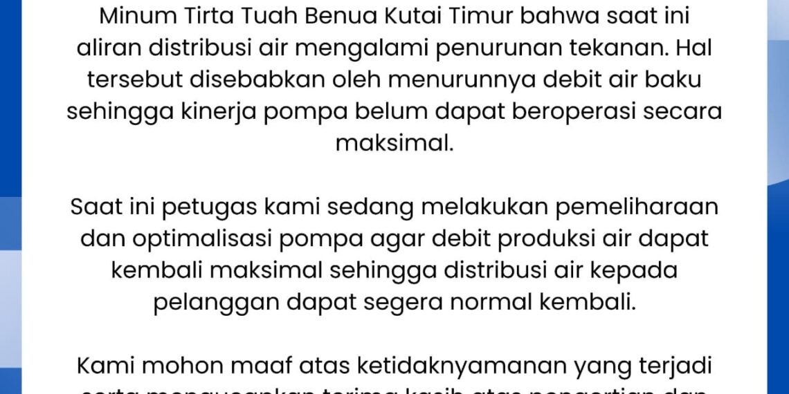 Distribusi Air Bersih Terganggu, Perumdam TTB Minta Maaf, Debit Air Baku Menurun Jadi Penyebabnya 1 Distribusi Air Bersih Terganggu, Perumdam TTB Minta Maaf, Debit Air Baku Menurun Jadi Penyebabnya